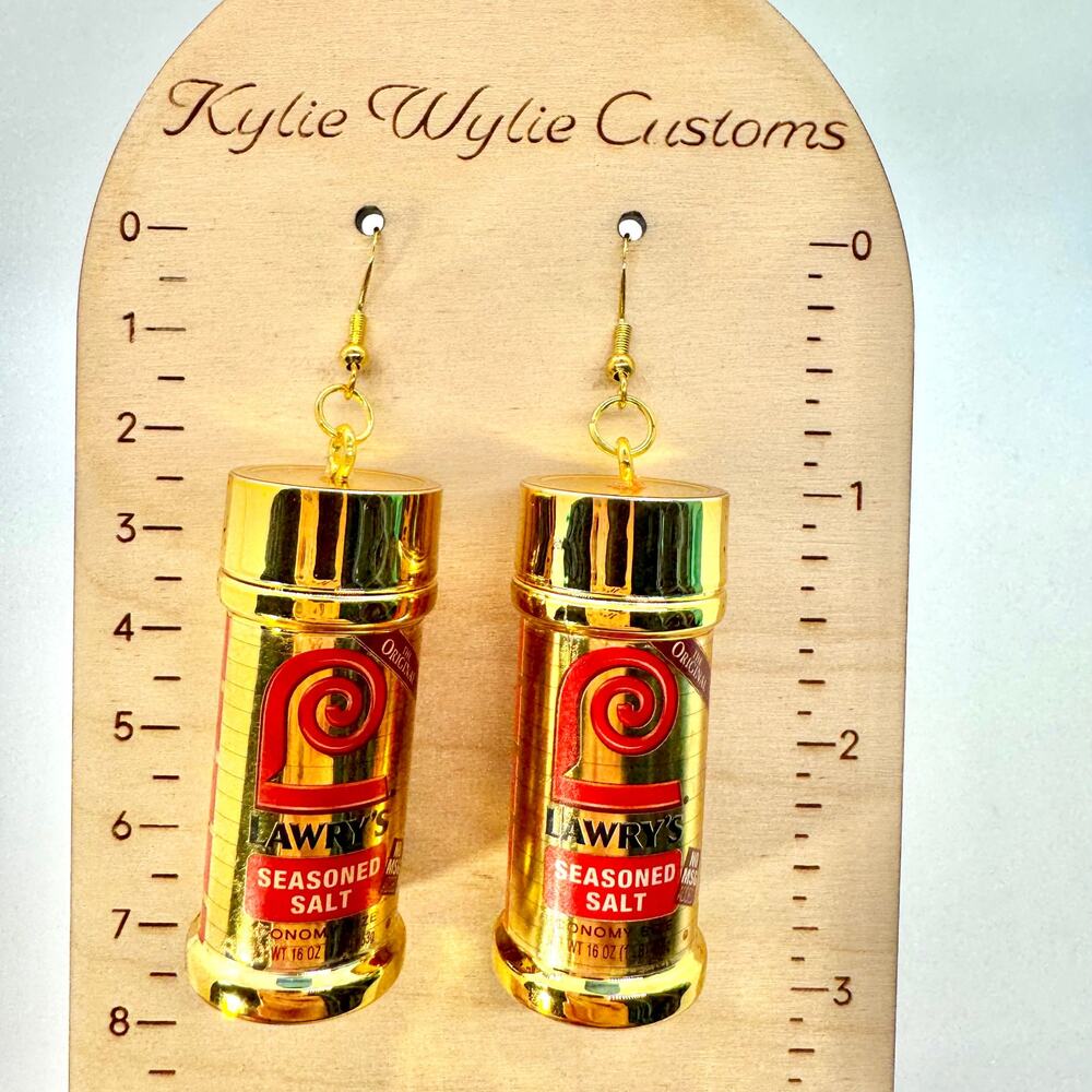 Gold Lawry’s Seasoning Earrings - Metallic Spice Dangles - Bold Foodcore Flair - Picture 8 of 8